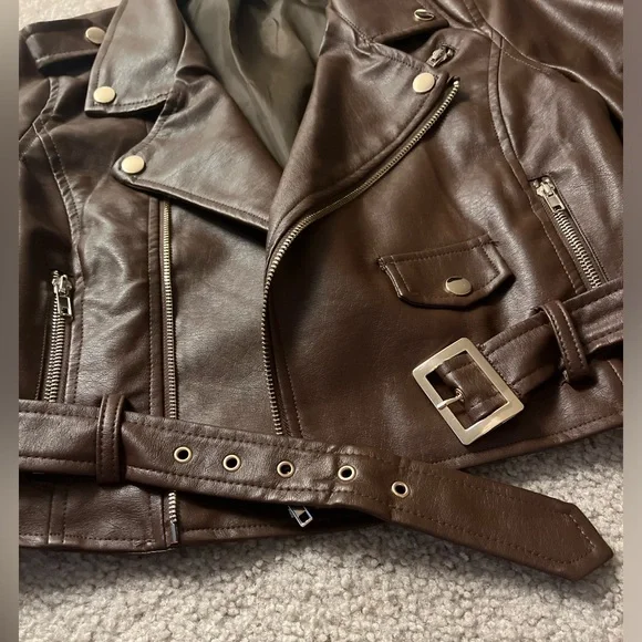 Fashion Nova Brown Faux Leather Jacket - Picture 3 of 6